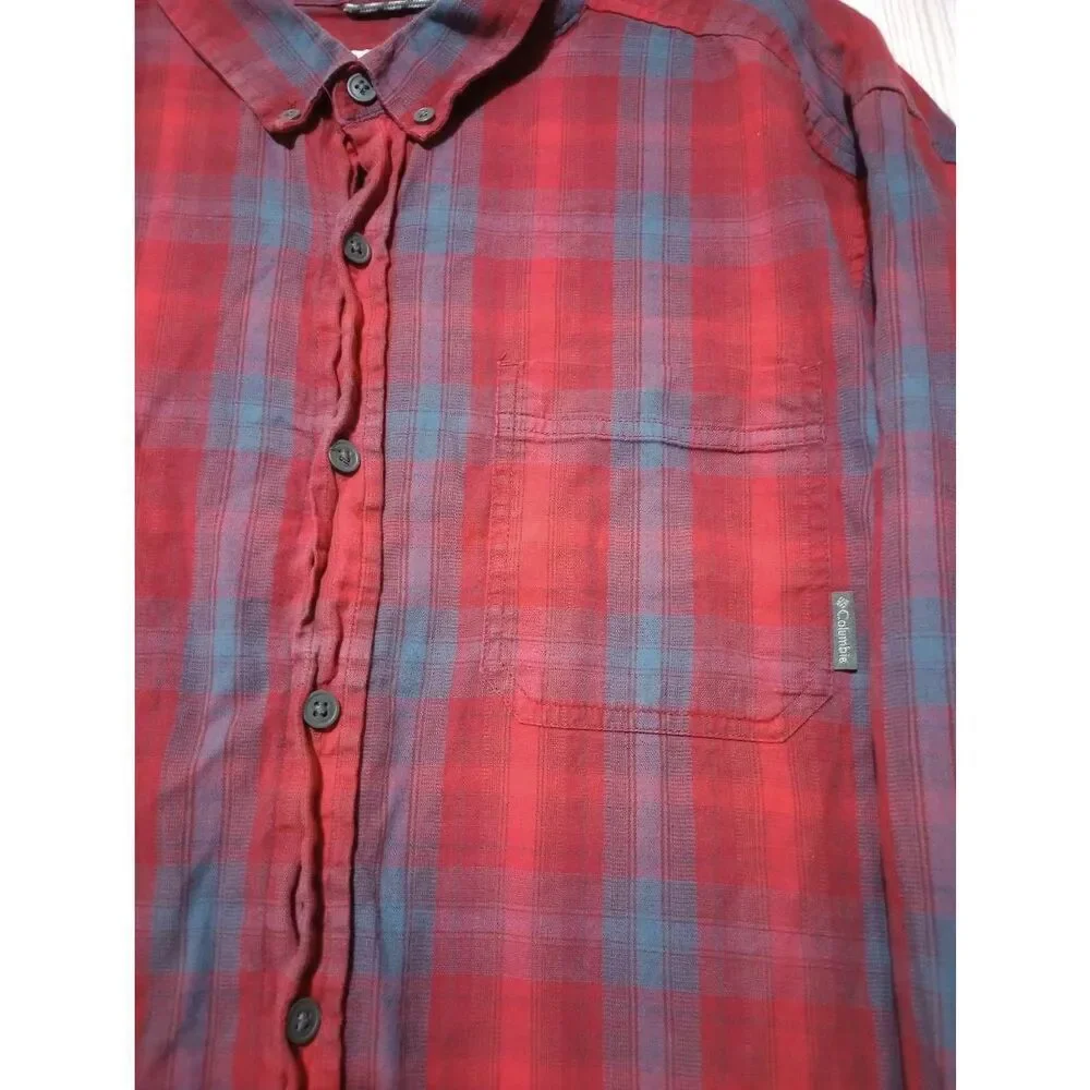 Columbia Shirt Men's 2xl Red Plaid Button Front Long Sleeve Flannel Hiking Outdo